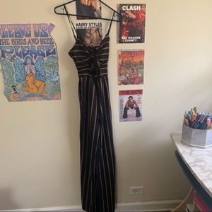 lottie moss navy yellow striped tie front jumpsuit